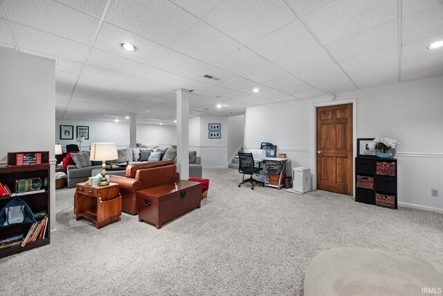 125 Durkees Run Dr, Lafayette, IN 47905 - living room with carpet flooring, a paneled ceiling, and recessed lighting