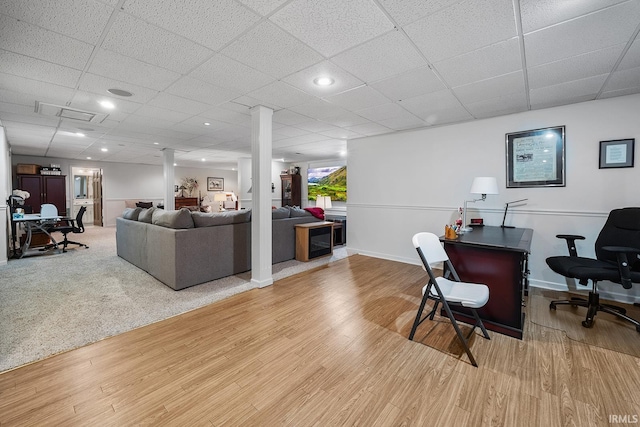 125 Durkees Run Dr, Lafayette, IN 47905 - office area with wood finished floors, a drop ceiling, baseboards, and decorative columns