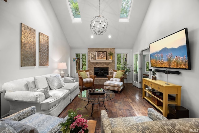 125 Durkees Run Dr, Lafayette, IN 47905 - living area with a skylight, a chandelier, high vaulted ceiling, dark wood finished floors, and recessed lighting