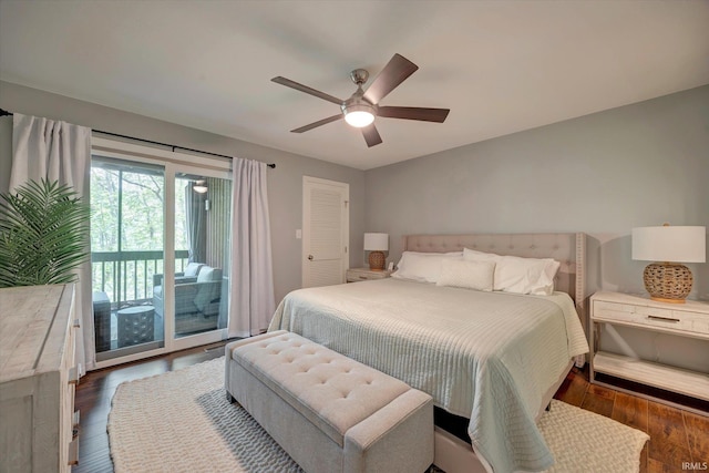 1881 E Eagle Bay Dr, Bloomington, IN 47401 - bedroom with access to outside, dark wood-type flooring, and ceiling fan