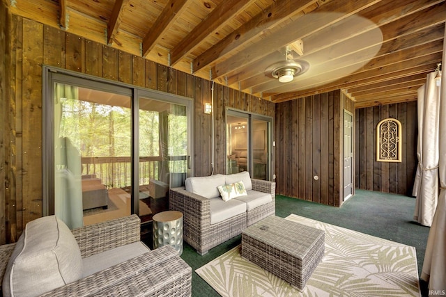 1881 E Eagle Bay Dr, Bloomington, IN 47401 - living room with wood walls and carpet flooring