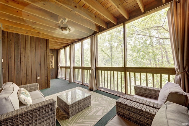 1881 E Eagle Bay Dr, Bloomington, IN 47401 - sunroom with an outdoor hangout area and beamed ceiling