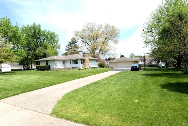328 N Harding Ave, Mishawaka, IN 46544 - single story home with a front lawn, a chimney, and a detached garage