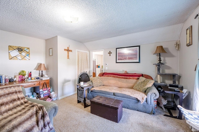 1437 Oakland St, Fort Wayne, IN 46808 - living room featuring carpet, a textured ceiling, and lofted ceiling