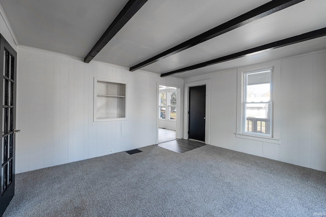 1437 Oakland St, Fort Wayne, IN 46808 - carpeted empty room with beamed ceiling and wooden walls