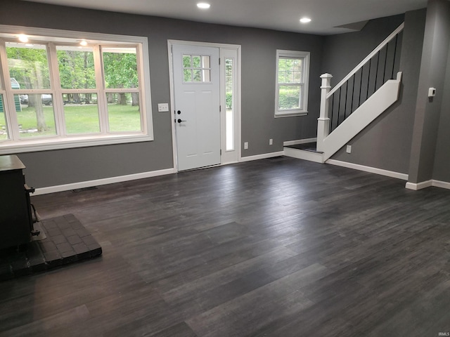 2607 S Airport Rd, Monticello, IN 47960 - entryway with stairway, baseboards, recessed lighting, and dark wood-type flooring