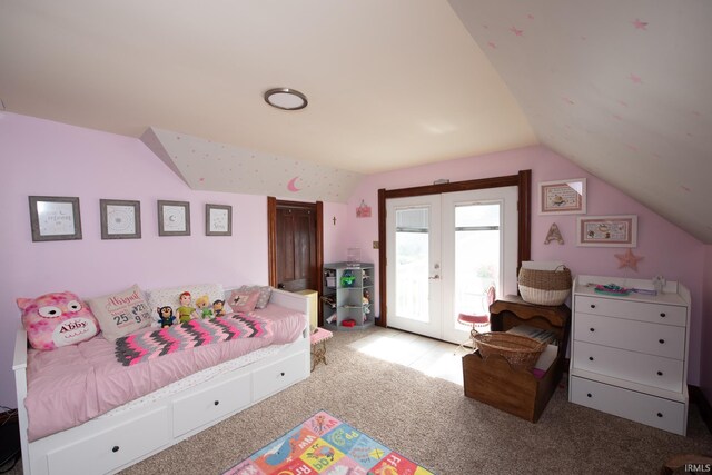 1422 Virginia St, Lafayette, IN 47905 - carpeted bedroom featuring vaulted ceiling, access to exterior, and french doors