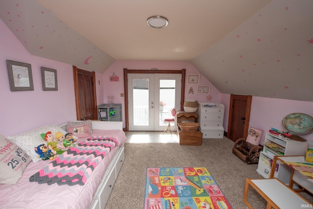 1422 Virginia St, Lafayette, IN 47905 - bedroom with lofted ceiling, carpet flooring, french doors, and access to outside