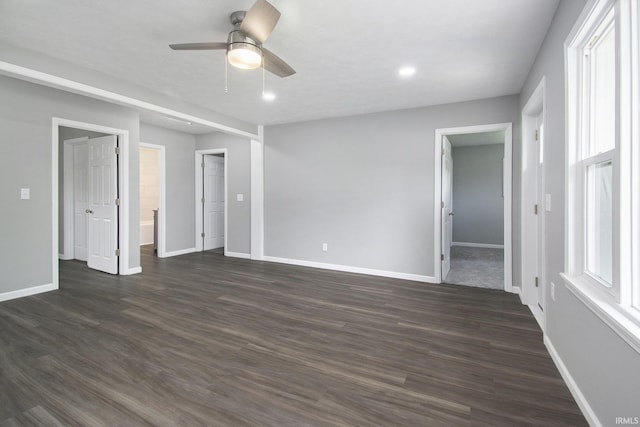 10974 County Road 10, Middlebury, IN 46540 - empty room featuring baseboards, ceiling fan, dark wood-type flooring, and recessed lighting