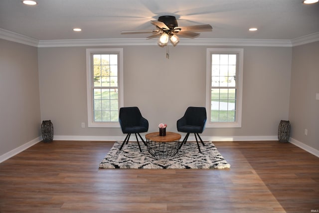 7019 Bull Rapids Rd, Woodburn, IN 46797 - sitting room with plenty of natural light, ornamental molding, a ceiling fan, recessed lighting, and baseboards