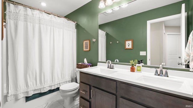 5263 Gadwall Pass, Fort Wayne, IN 46818 - full bathroom featuring marble look tiles, double vanity, and toilet