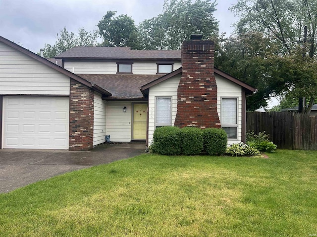 526 Wellington Ct, Lafayette, IN 47904 - view of front facade with a chimney, a shingled roof, asphalt driveway, and an attached garage