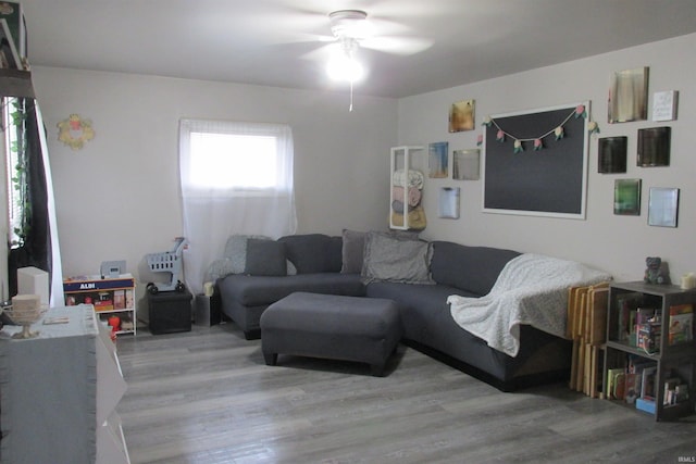 1908 E 18th St, Muncie, IN 47302 - living room featuring ceiling fan and wood finished floors