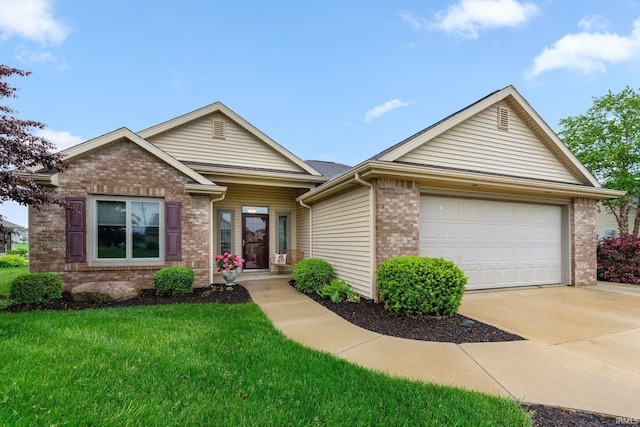 3441 Brantley Dr, New Haven, IN 46774 - view of front facade featuring concrete driveway, a front yard, an attached garage, and brick siding