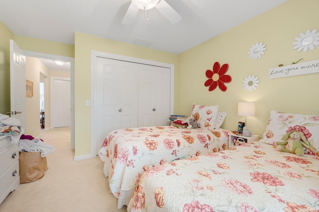 3441 Brantley Dr, New Haven, IN 46774 - bedroom with light colored carpet, a closet, and ceiling fan