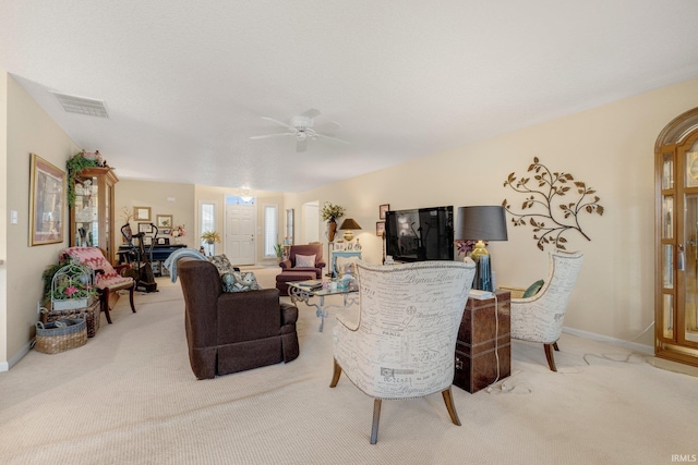 3441 Brantley Dr, New Haven, IN 46774 - living room featuring carpet flooring, ceiling fan, and baseboards