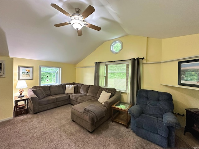 302 S Edgewood Dr, Ellettsville, IN 47429 - carpeted living area featuring lofted ceiling and ceiling fan