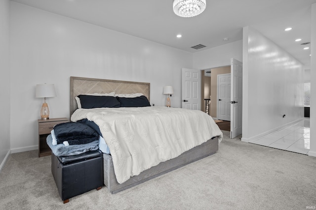 30474 Jaxon Dr, Elkhart, IN 46517 - bedroom featuring carpet floors, baseboards, a chandelier, and recessed lighting