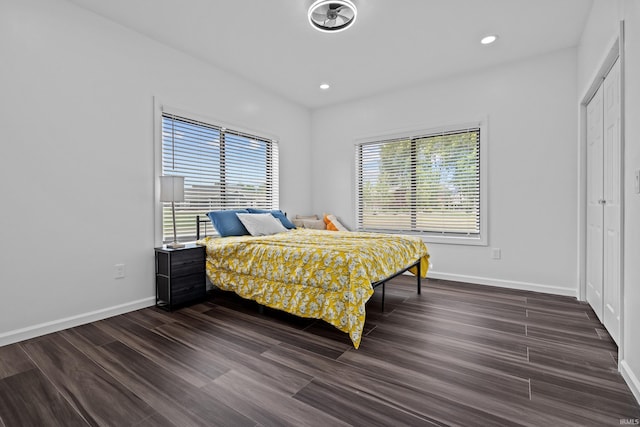 30474 Jaxon Dr, Elkhart, IN 46517 - bedroom featuring multiple windows, baseboards, dark wood finished floors, and recessed lighting
