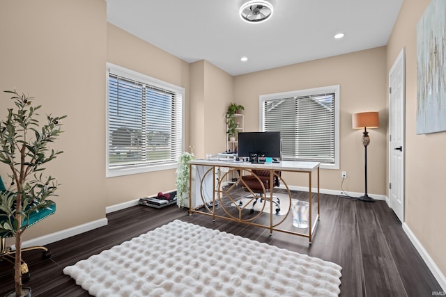 30474 Jaxon Dr, Elkhart, IN 46517 - home office featuring wood finished floors, baseboards, and recessed lighting