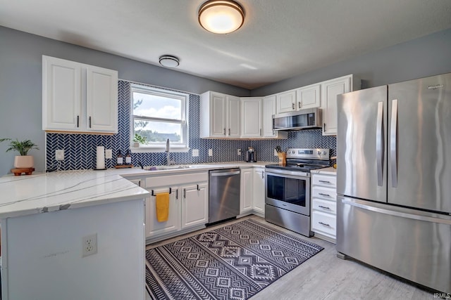 3063 N Natasha Dr, Bloomington, IN 47404 - kitchen with appliances with stainless steel finishes, a sink, a peninsula, white cabinetry, and backsplash