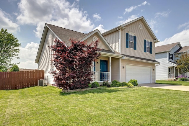 3063 N Natasha Dr, Bloomington, IN 47404 - traditional-style home featuring an attached garage, concrete driveway, a porch, central AC, and a shingled roof