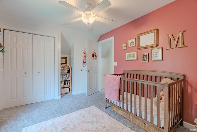 21 Noble St, Wabash, IN 46992 - carpeted bedroom with a closet, a ceiling fan, a crib, and baseboards