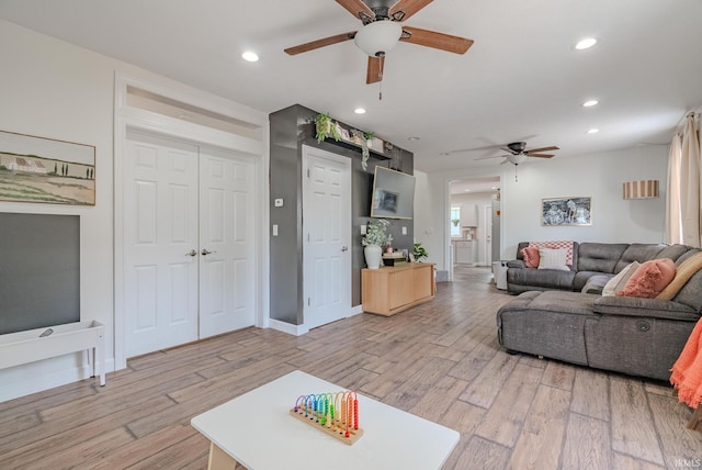 21 Noble St, Wabash, IN 46992 - living area with a ceiling fan, light wood finished floors, and recessed lighting