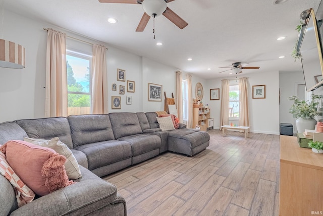 21 Noble St, Wabash, IN 46992 - living area featuring ceiling fan, light wood-style flooring, and recessed lighting