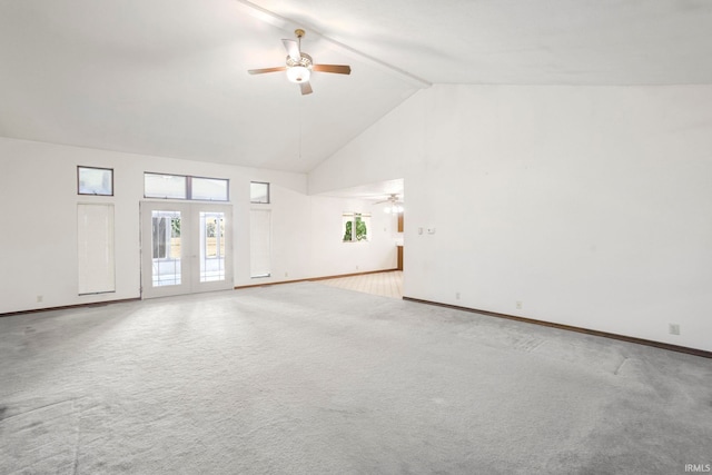4051 S 700 E, Walkerton, IN 46574 - unfurnished living room featuring ceiling fan, high vaulted ceiling, carpet, and baseboards