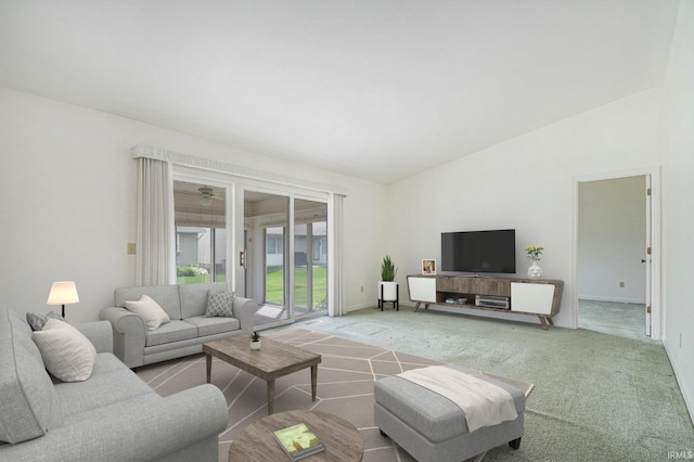 5843 Durham Ct, South Bend, IN 46614 - living room featuring carpet flooring, high vaulted ceiling, and baseboards