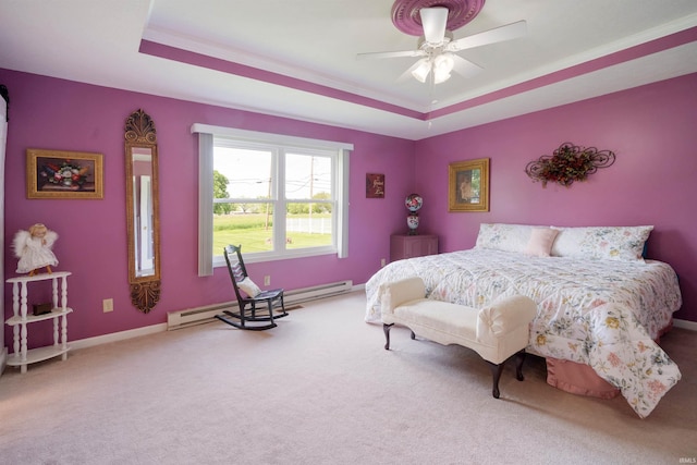 404 S Maple St, Greentown, IN 46936 - carpeted bedroom with a raised ceiling, baseboards, and ceiling fan