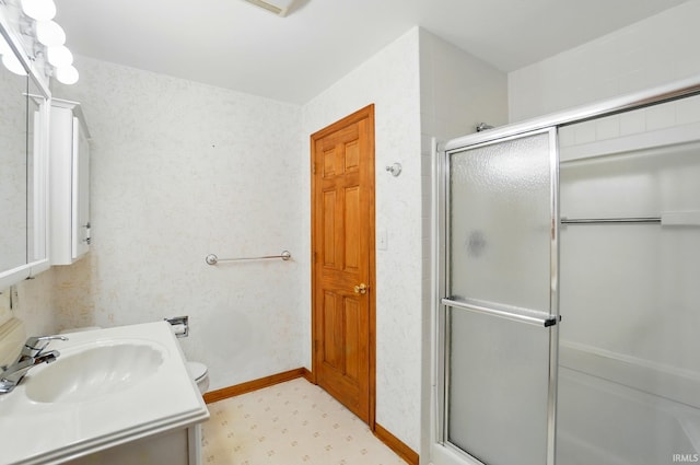 5415 Cranston Ave, Fort Wayne, IN 46835 - full bathroom featuring a stall shower, vanity, tile patterned floors, toilet, and baseboards