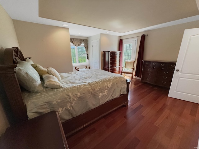 6359 E County Road 1900 N, Dale, IN 47523 - bedroom featuring dark wood-type flooring, multiple windows, and recessed lighting