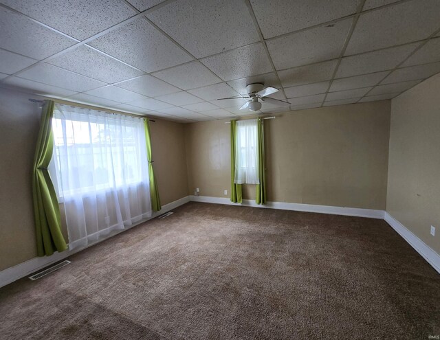 3403 Corbierre Ave, Evansville, IN 47712 - unfurnished room with a paneled ceiling, a ceiling fan, baseboards, and carpet floors