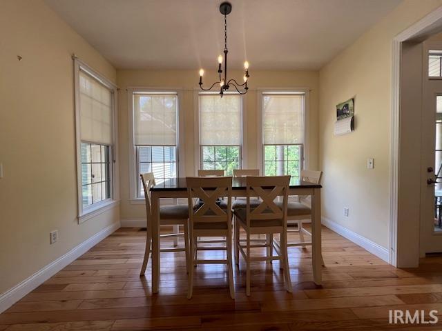 3638 N 1500 W Rd, Linton, IN 47441 - dining room featuring a chandelier, healthy amount of natural light, light wood-type flooring, and baseboards