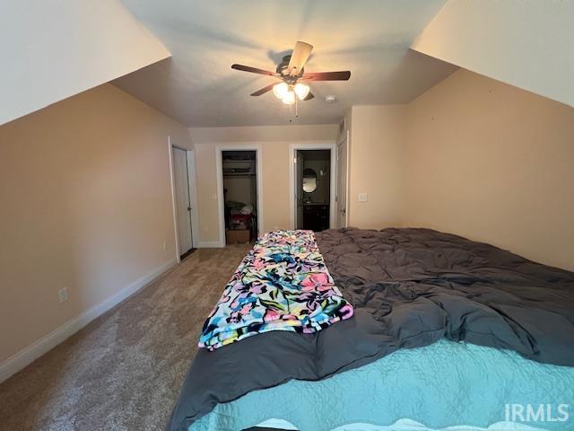3638 N 1500 W Rd, Linton, IN 47441 - carpeted bedroom featuring baseboards, a closet, and a ceiling fan