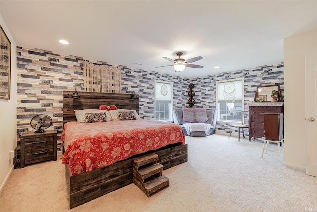 4671 W Hidden Meadow Dr, Bloomington, IN 47404 - carpeted bedroom featuring baseboards, recessed lighting, and a ceiling fan