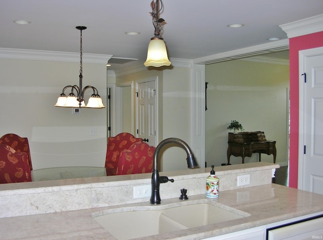 8036 Wolf Creek Ct, Evansville, IN 47712 - kitchen with a sink, crown molding, dishwasher, decorative light fixtures, and recessed lighting