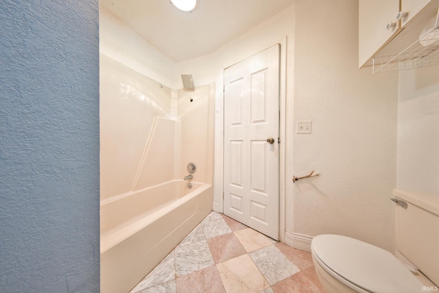 9713 Auburn Rd, Fort Wayne, IN 46825 - bathroom with a textured wall, toilet, washtub / shower combination, and baseboards
