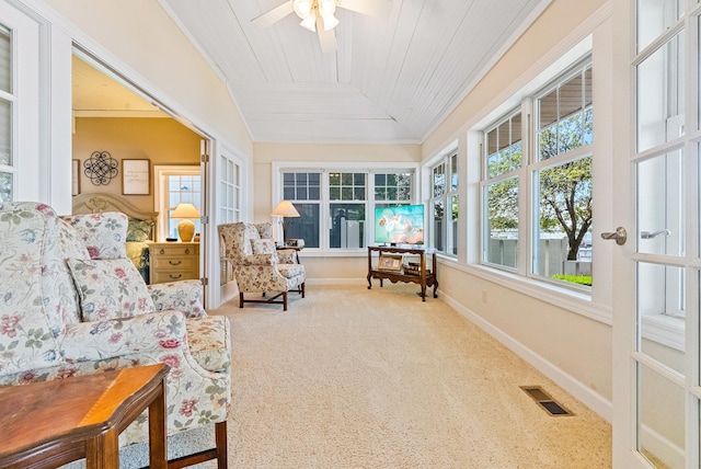 6592 E Waco Dr, Syracuse, IN 46567 - sunroom / solarium with baseboards, carpet, vaulted ceiling, and wooden ceiling