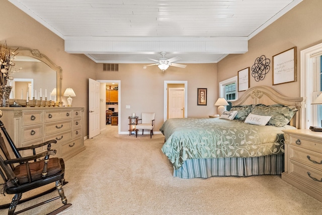 6592 E Waco Dr, Syracuse, IN 46567 - bedroom featuring beamed ceiling, light colored carpet, and ceiling fan