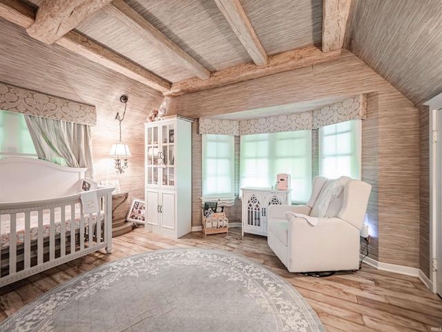 703 Pfeiffer Rd, Evansville, IN 47711 - bedroom with wood finished floors, baseboards, and wooden ceiling with exposed beams