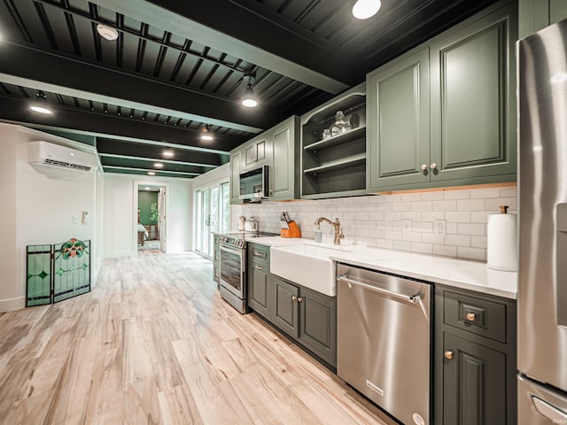 703 Pfeiffer Rd, Evansville, IN 47711 - kitchen with appliances with stainless steel finishes, a sink, open shelves, tasteful backsplash, and light countertops