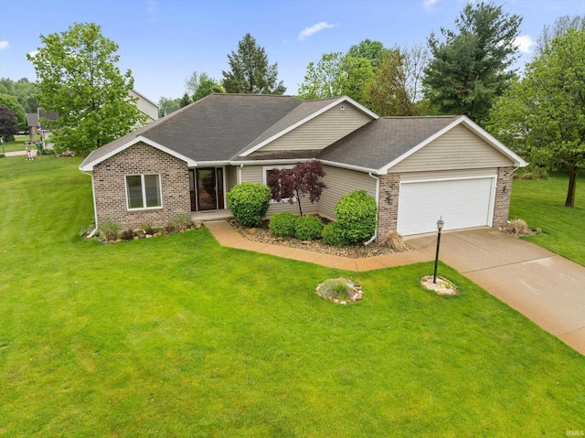 32840 Morning Dove Ct, New Carlisle, IN 46552 - view of front facade featuring brick siding, an attached garage, a front yard, and concrete driveway