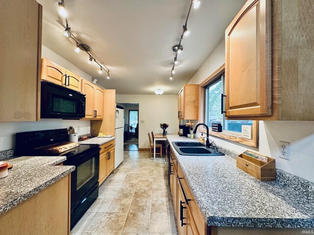 50959 Michigan Rd, South Bend, IN 46637 - kitchen with black appliances, a sink, plenty of natural light, and rail lighting