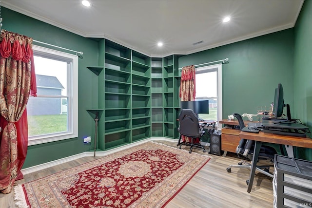4022 Eagle Dr, Gosport, IN 47433 - office space featuring wood finished floors, crown molding, and recessed lighting