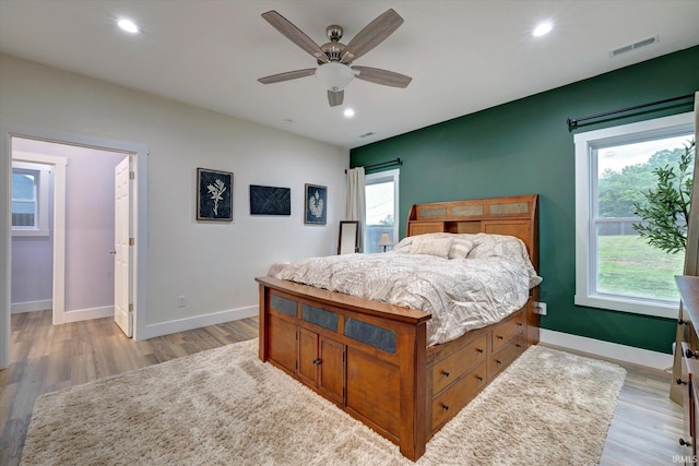 4022 Eagle Dr, Gosport, IN 47433 - bedroom featuring baseboards, light wood-style floors, recessed lighting, and a ceiling fan