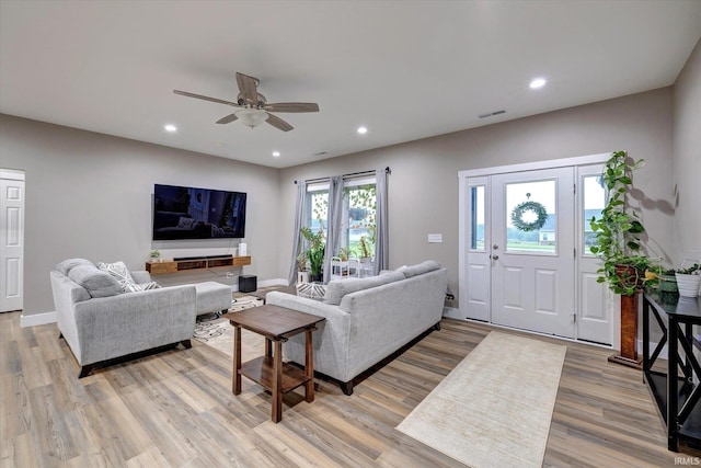 4022 Eagle Dr, Gosport, IN 47433 - living area with a ceiling fan, light wood finished floors, recessed lighting, and baseboards