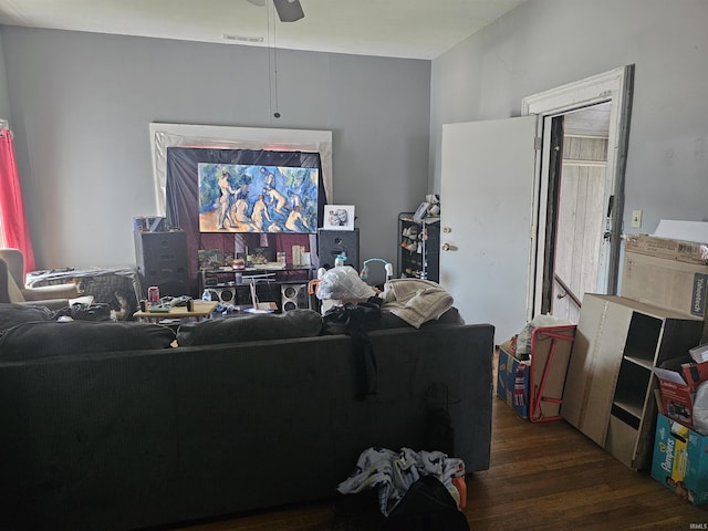 58 E 5th St, Peru, IN 46970 - living area with wood finished floors and ceiling fan